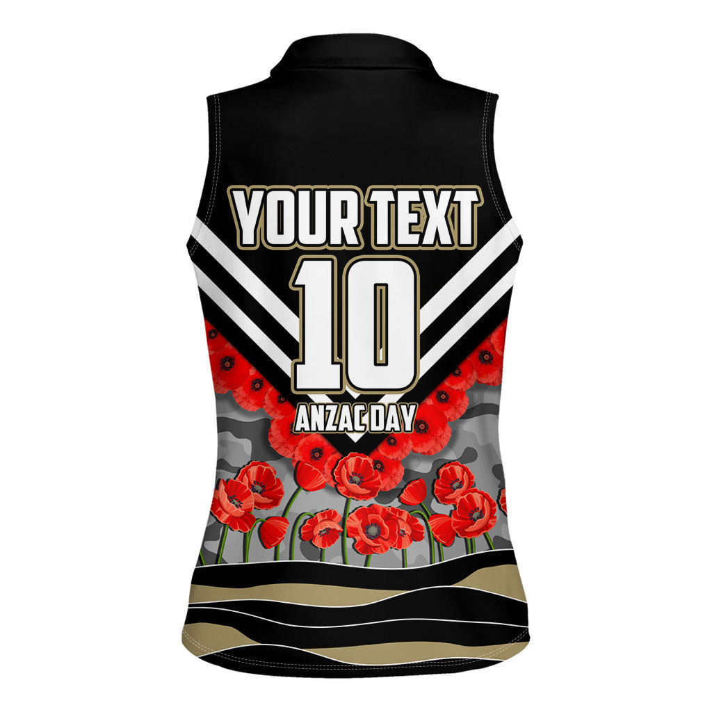 Personalised Collingwood Magpies ANZAC Women Sleeveless Polo Shirt Military Remembrance Australian Football Mascot Camouflage