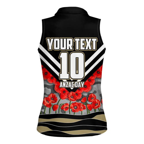 Personalised Collingwood Magpies ANZAC Women Sleeveless Polo Shirt Military Remembrance Australian Football Mascot Camouflage