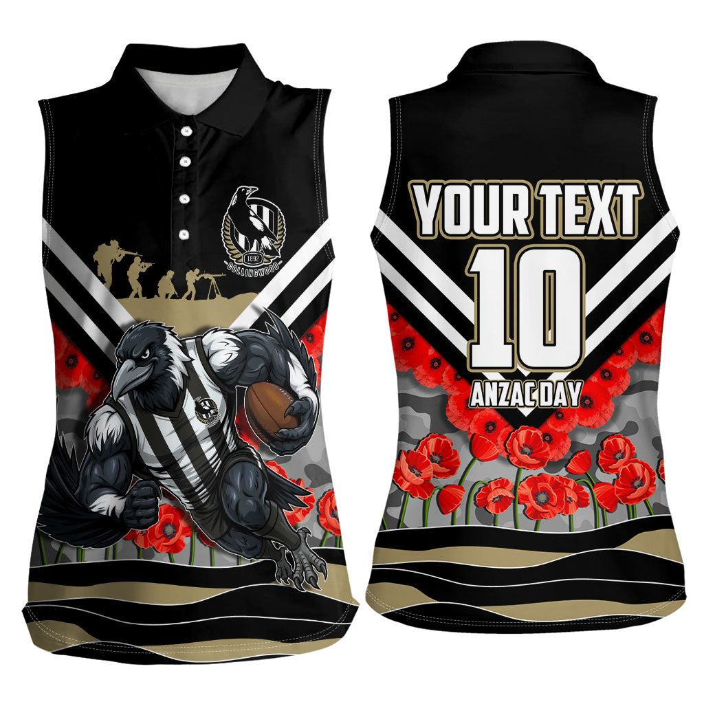 Personalised Collingwood Magpies ANZAC Women Sleeveless Polo Shirt Military Remembrance Australian Football Mascot Camouflage