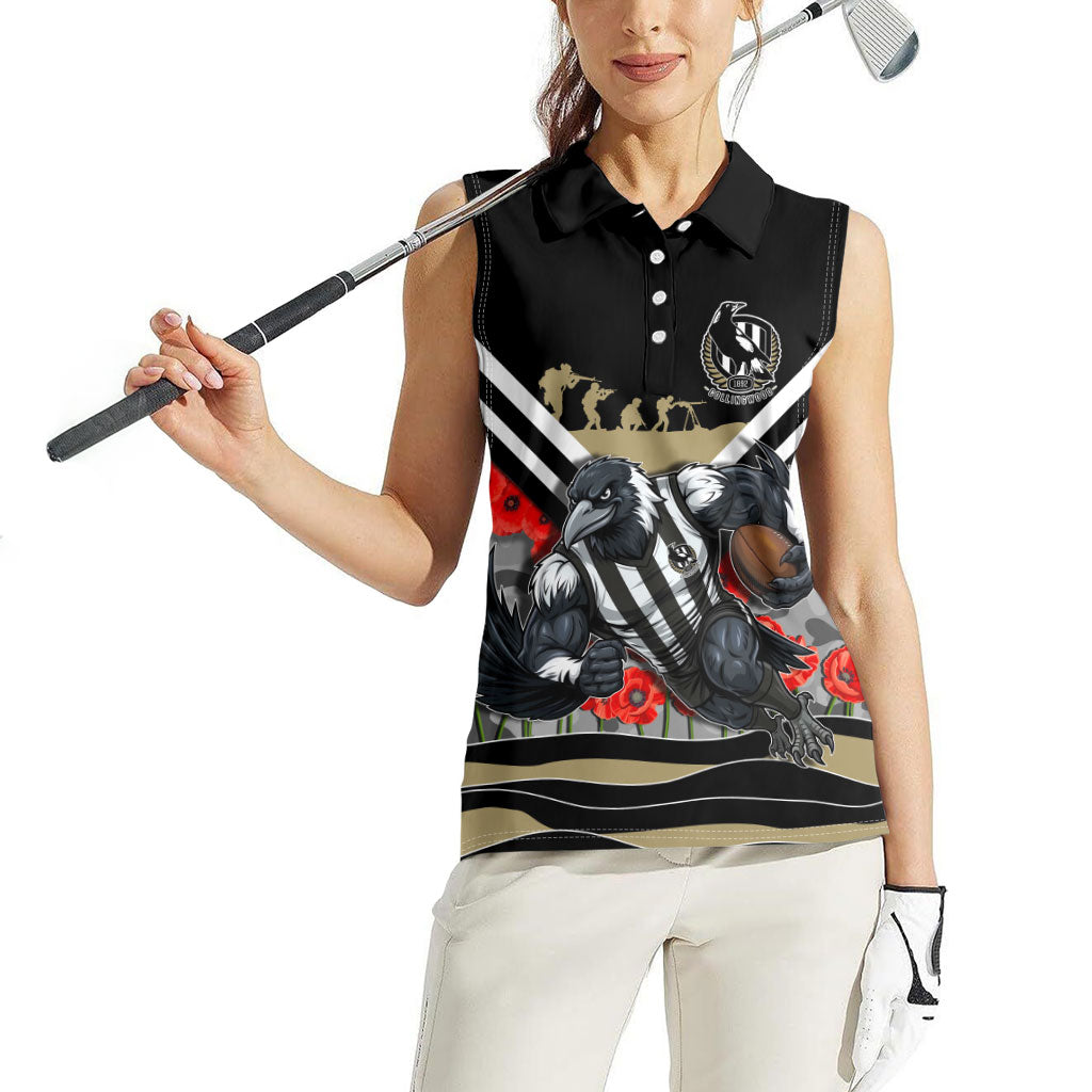 Personalised Collingwood Magpies ANZAC Women Sleeveless Polo Shirt Military Remembrance Australian Football Mascot Camouflage
