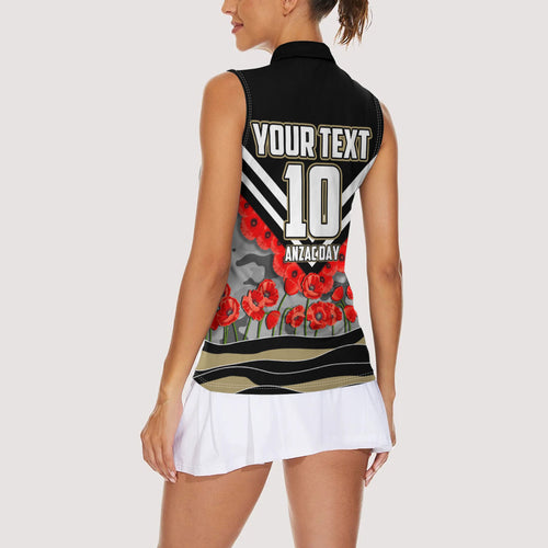 Personalised Collingwood Magpies ANZAC Women Sleeveless Polo Shirt Military Remembrance Australian Football Mascot Camouflage