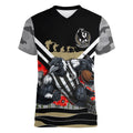 Personalised Collingwood Magpies ANZAC Women V-Neck T-Shirt Military Remembrance Australian Football Mascot Camouflage