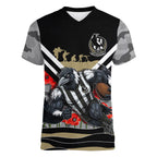 Personalised Collingwood Magpies ANZAC Women V-Neck T-Shirt Military Remembrance Australian Football Mascot Camouflage