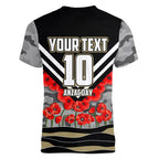 Personalised Collingwood Magpies ANZAC Women V-Neck T-Shirt Military Remembrance Australian Football Mascot Camouflage