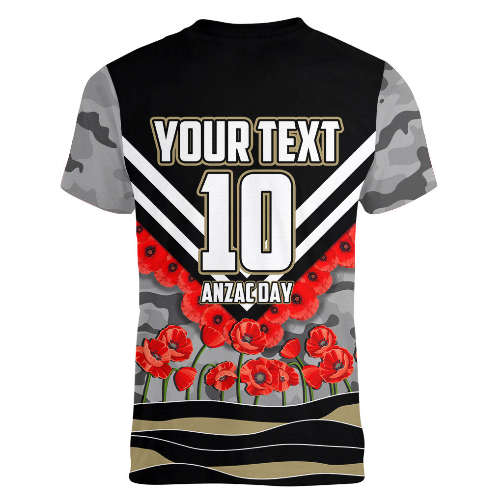 Personalised Collingwood Magpies ANZAC Women V-Neck T-Shirt Military Remembrance Australian Football Mascot Camouflage