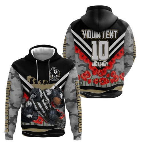 Personalised Collingwood Magpies ANZAC Zip Hoodie Military Remembrance Australian Football Mascot Camouflage