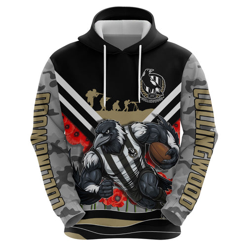 Personalised Collingwood Magpies ANZAC Zip Hoodie Military Remembrance Australian Football Mascot Camouflage