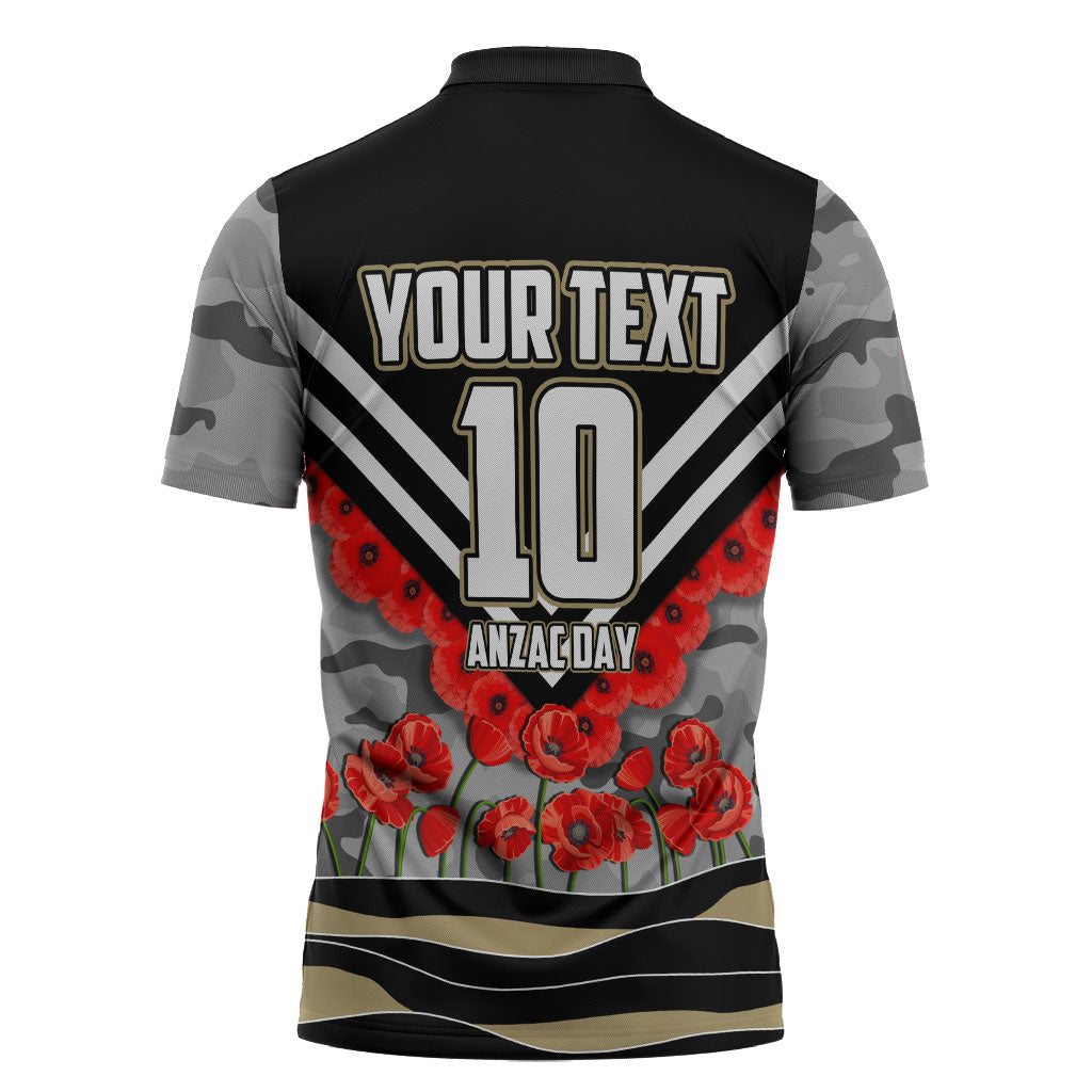 Personalised Collingwood Magpies ANZAC Zipper Polo Shirt Military Remembrance Australian Football Mascot Camouflage