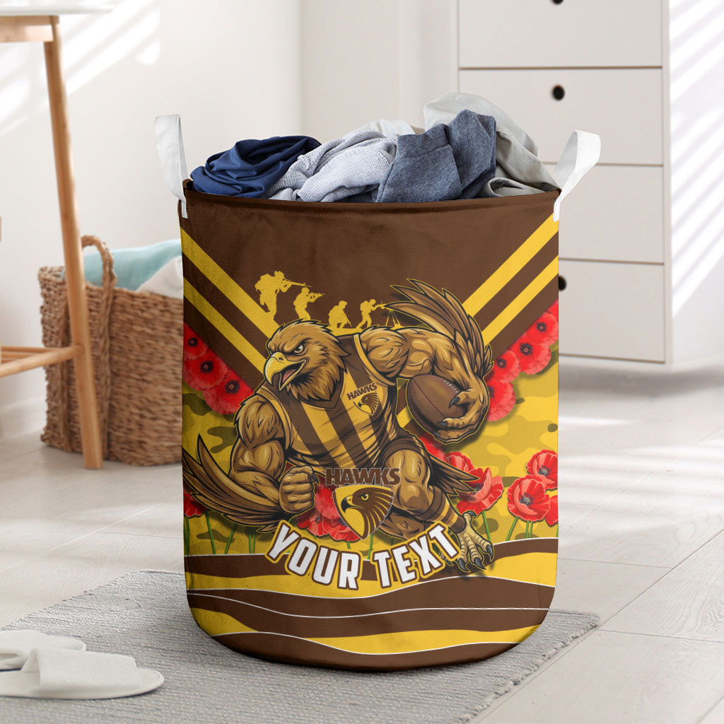 Personalised Hawthorn Hawks ANZAC Laundry Basket Military Remembrance Australian Football Mascot Camouflage