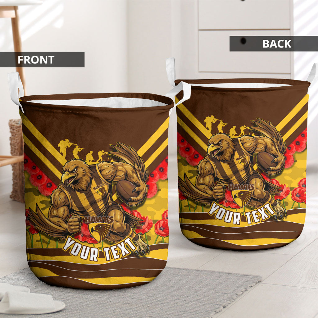 Personalised Hawthorn Hawks ANZAC Laundry Basket Military Remembrance Australian Football Mascot Camouflage