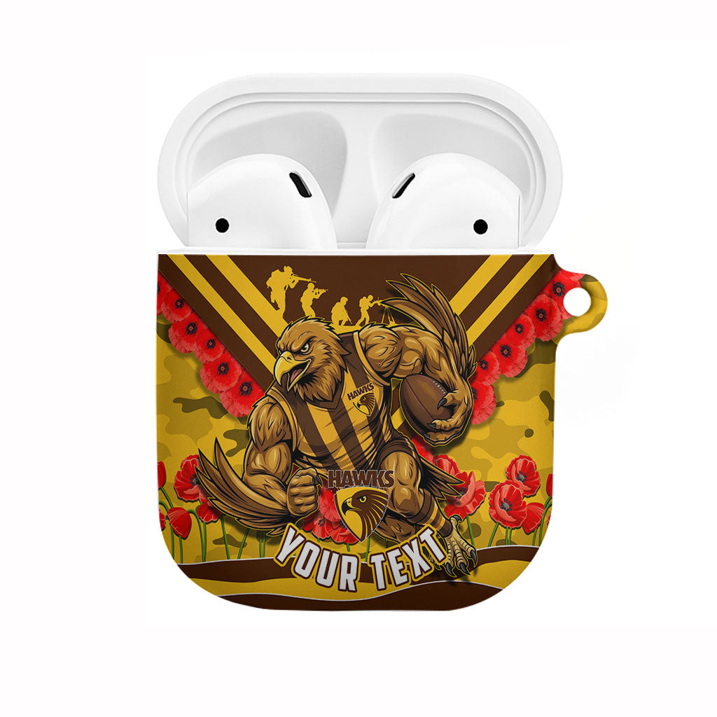 Personalised Hawthorn Hawks ANZAC AirPods Case Military Remembrance Australian Football Mascot Camouflage