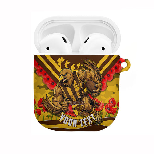 Personalised Hawthorn Hawks ANZAC AirPods Case Military Remembrance Australian Football Mascot Camouflage