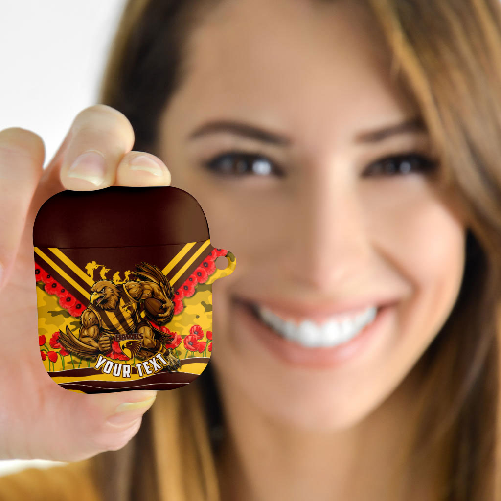 Personalised Hawthorn Hawks ANZAC AirPods Case Military Remembrance Australian Football Mascot Camouflage