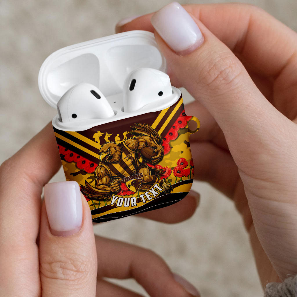 Personalised Hawthorn Hawks ANZAC AirPods Case Military Remembrance Australian Football Mascot Camouflage