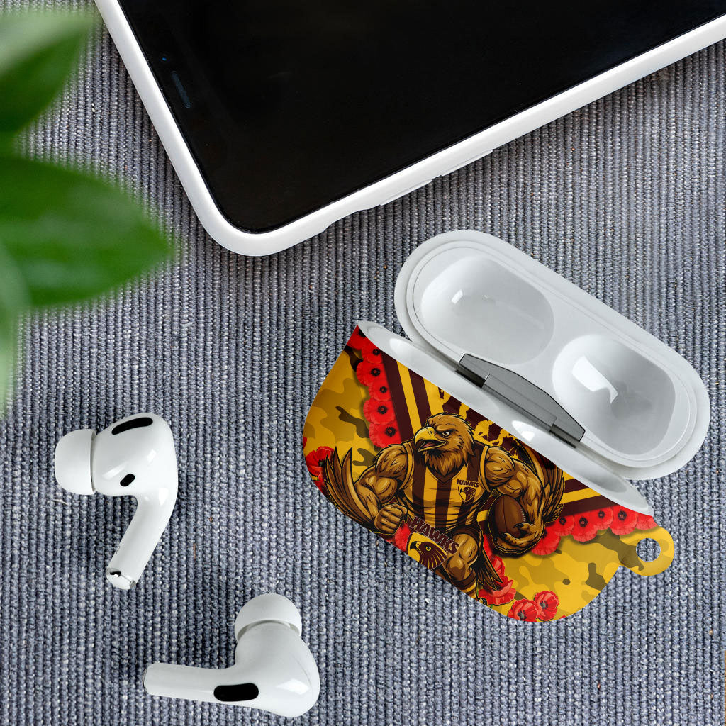 Personalised Hawthorn Hawks ANZAC AirPods Case Military Remembrance Australian Football Mascot Camouflage