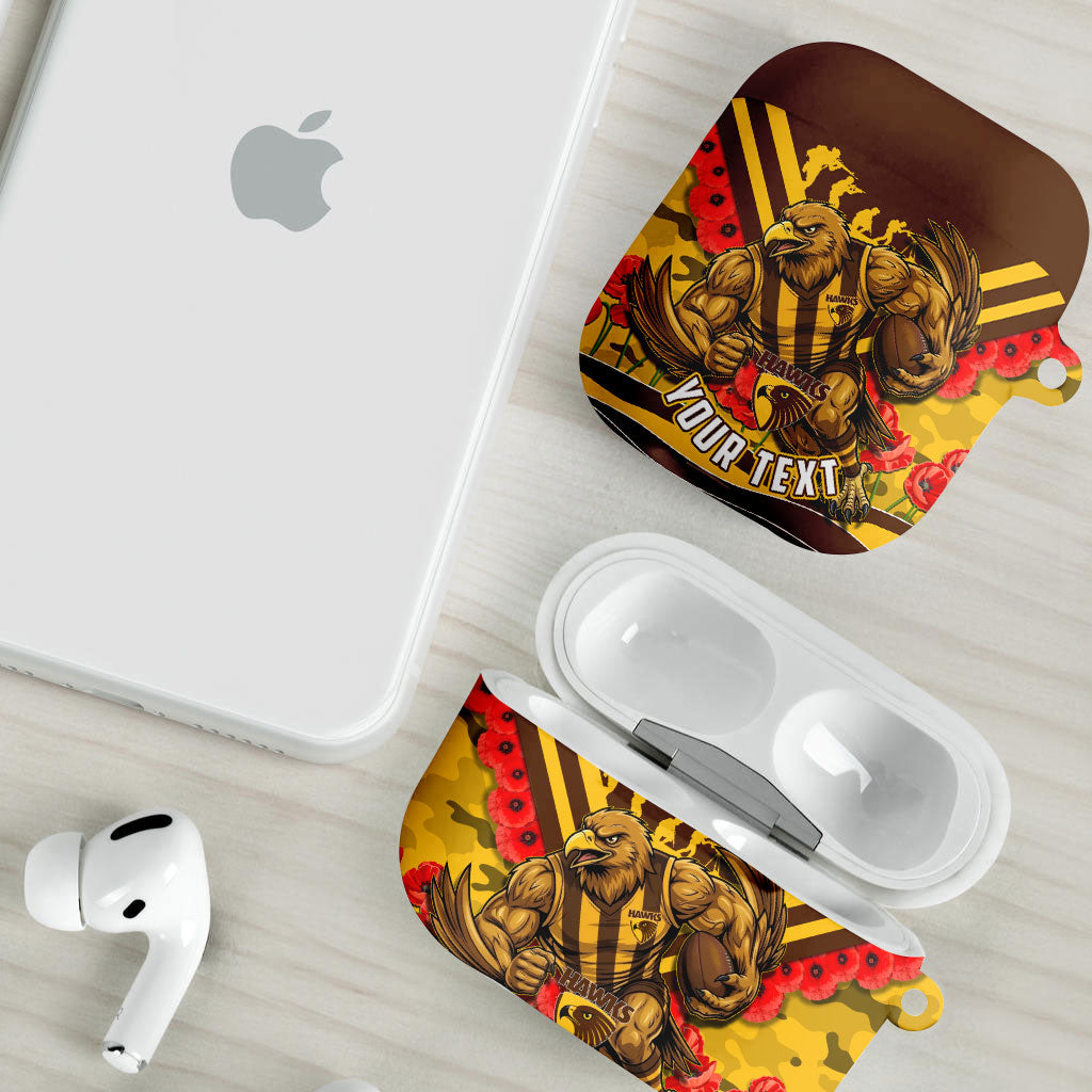 Personalised Hawthorn Hawks ANZAC AirPods Case Military Remembrance Australian Football Mascot Camouflage