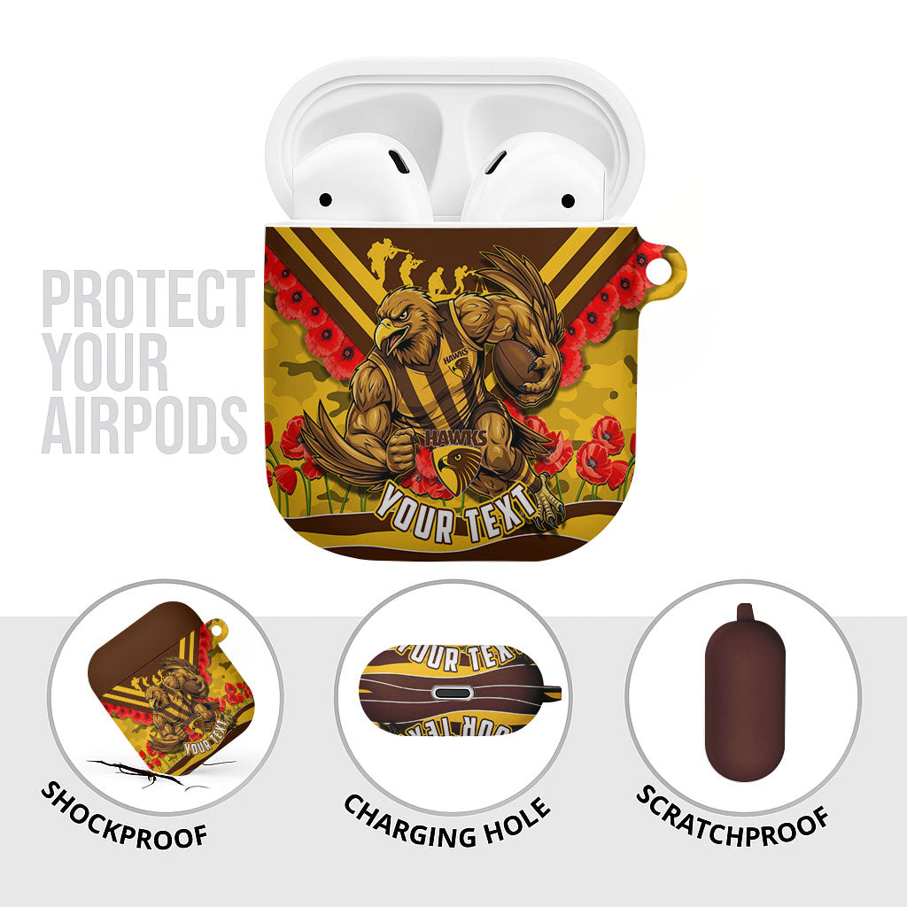 Personalised Hawthorn Hawks ANZAC AirPods Case Military Remembrance Australian Football Mascot Camouflage