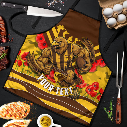 Personalised Hawthorn Hawks ANZAC Apron Military Remembrance Australian Football Mascot Camouflage