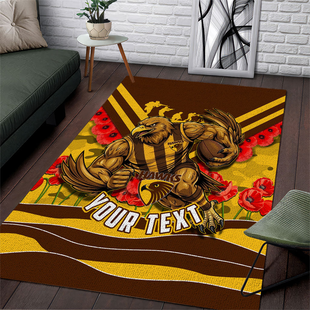 Personalised Hawthorn Hawks ANZAC Area Rug Military Remembrance Australian Football Mascot Camouflage