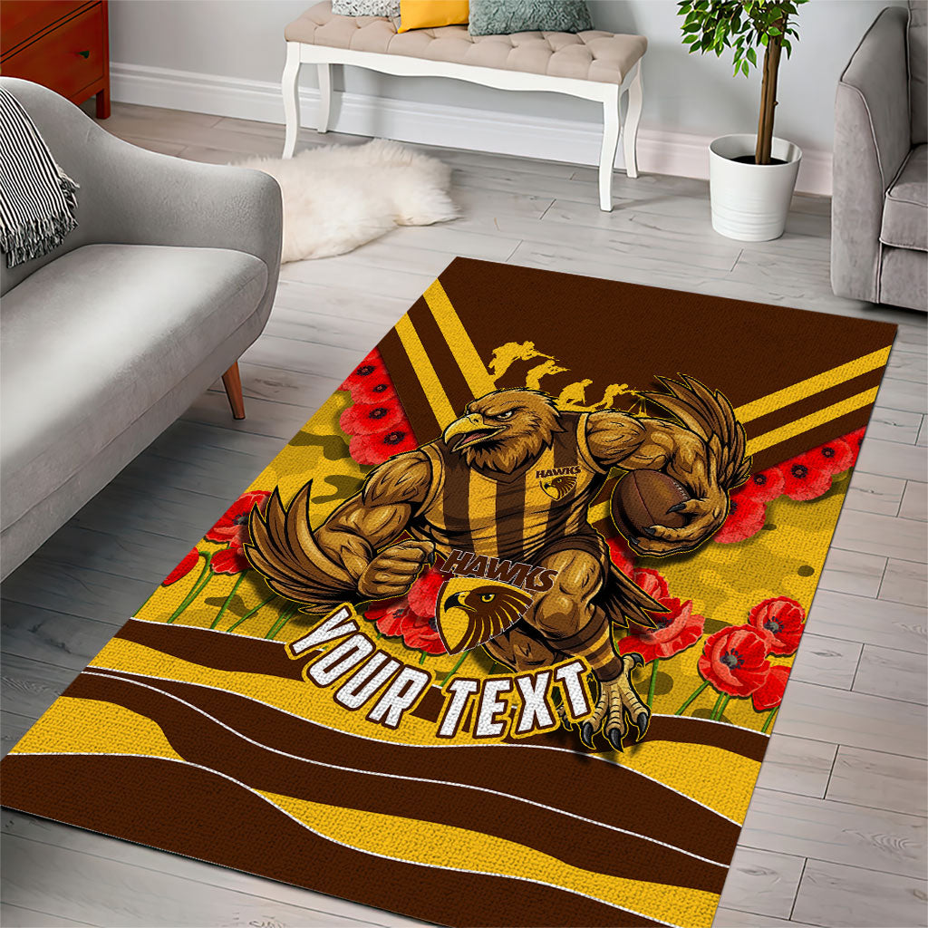 Personalised Hawthorn Hawks ANZAC Area Rug Military Remembrance Australian Football Mascot Camouflage
