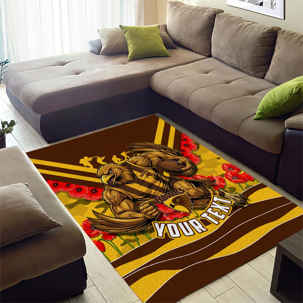 Personalised Hawthorn Hawks ANZAC Area Rug Military Remembrance Australian Football Mascot Camouflage