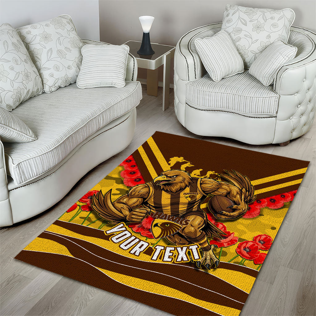 Personalised Hawthorn Hawks ANZAC Area Rug Military Remembrance Australian Football Mascot Camouflage
