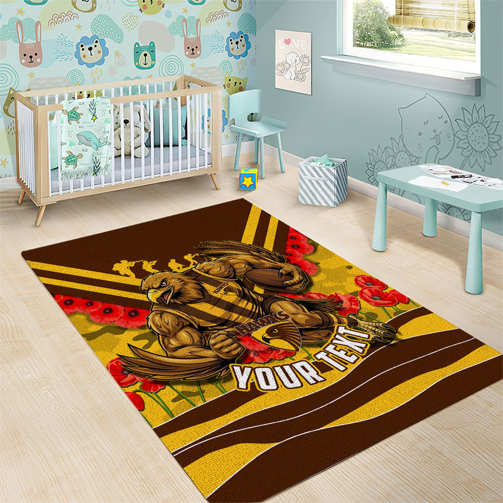 Personalised Hawthorn Hawks ANZAC Area Rug Military Remembrance Australian Football Mascot Camouflage