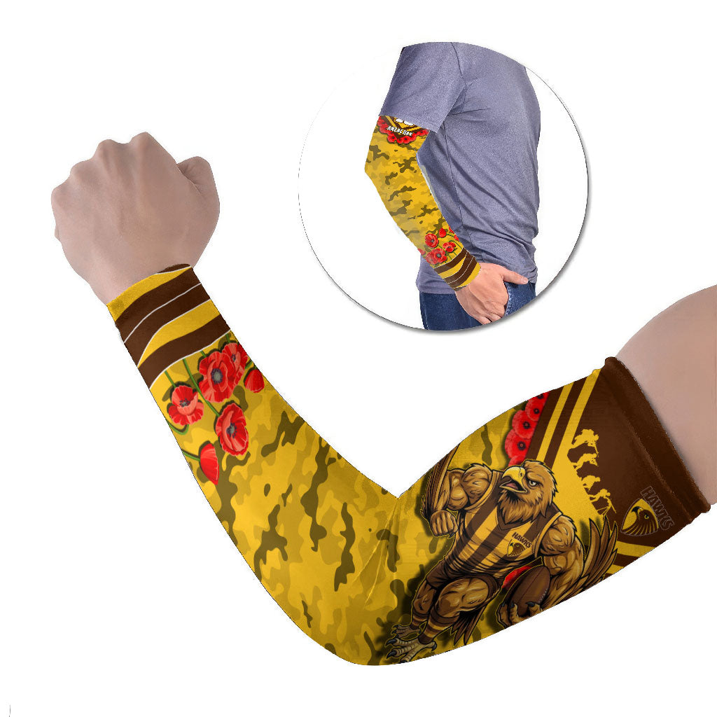 Personalised Hawthorn Hawks ANZAC Arm Sleeves Military Remembrance Australian Football Mascot Camouflage
