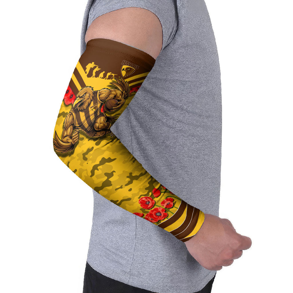 Personalised Hawthorn Hawks ANZAC Arm Sleeves Military Remembrance Australian Football Mascot Camouflage