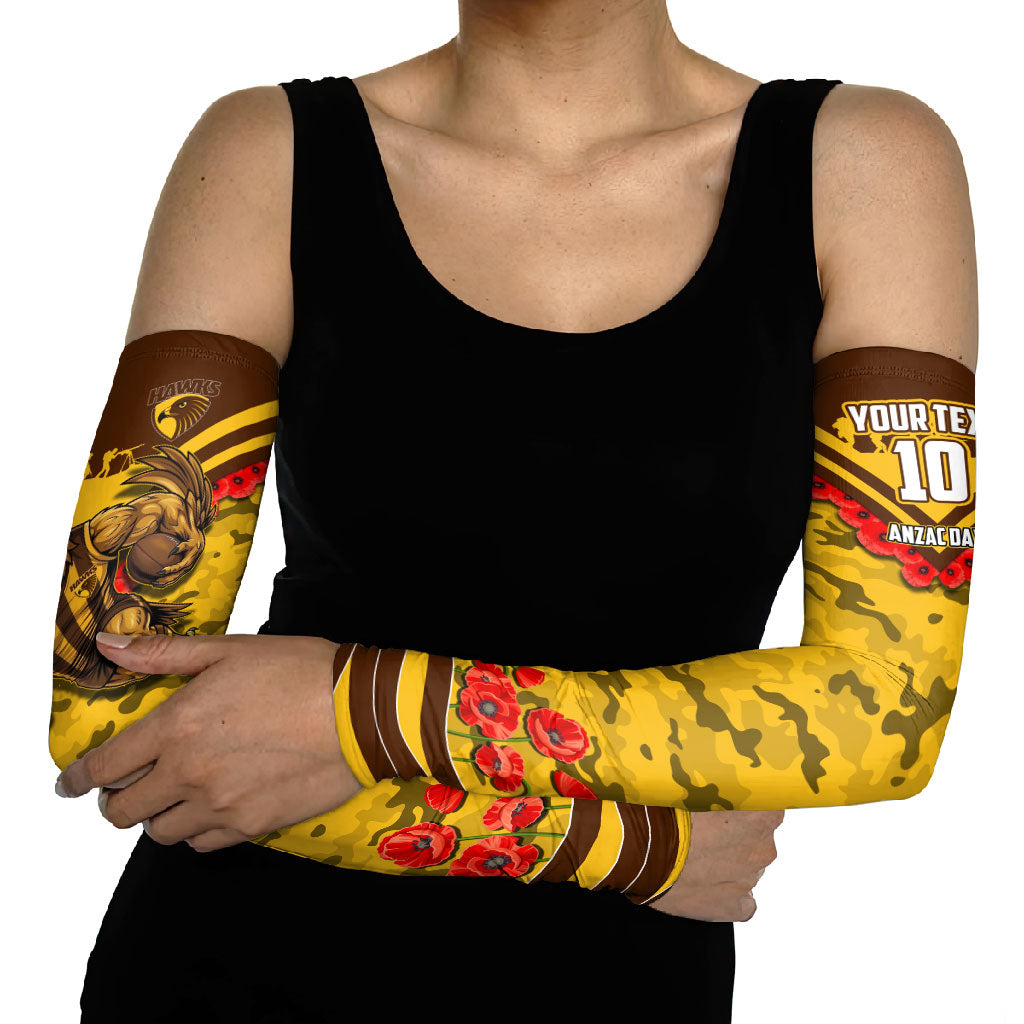 Personalised Hawthorn Hawks ANZAC Arm Sleeves Military Remembrance Australian Football Mascot Camouflage