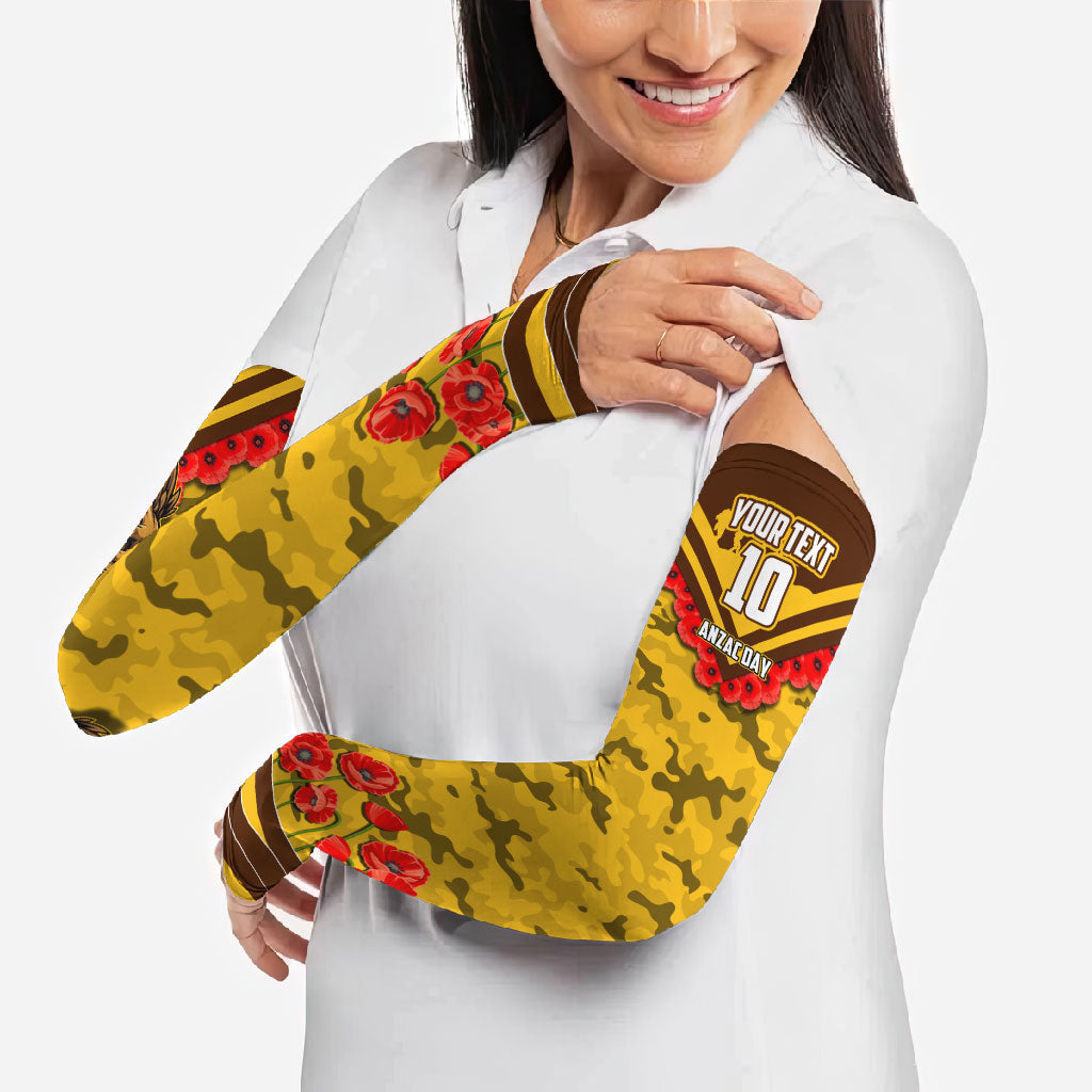 Personalised Hawthorn Hawks ANZAC Arm Sleeves Military Remembrance Australian Football Mascot Camouflage