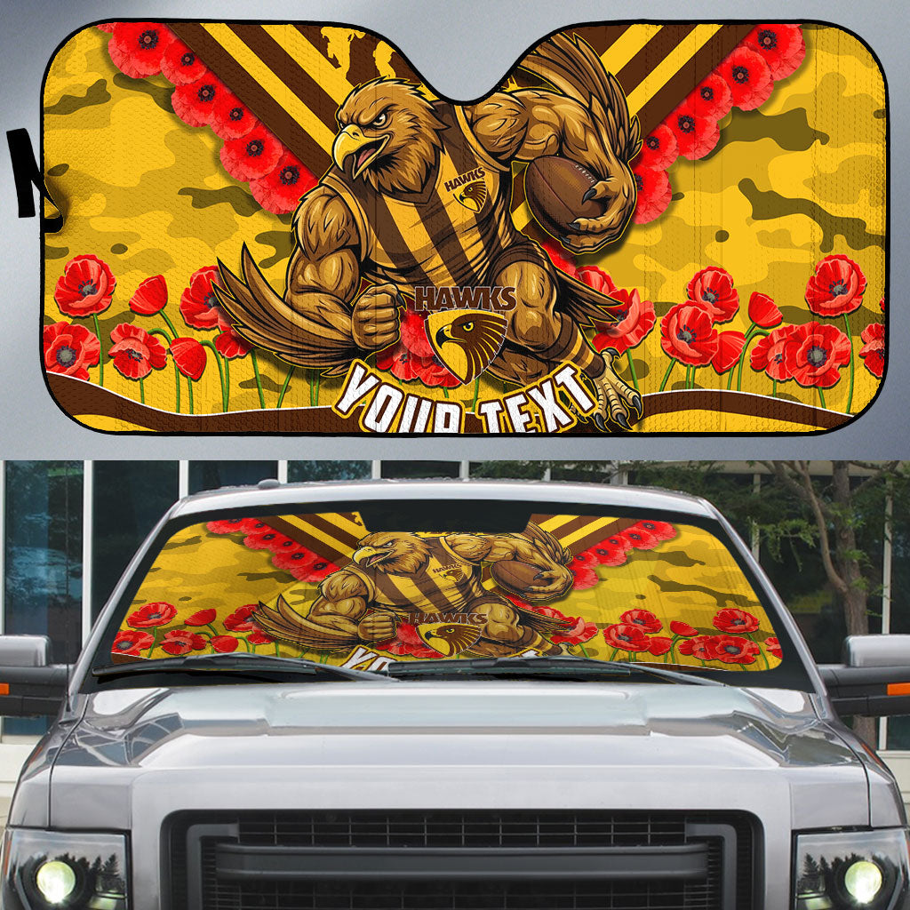 Personalised Hawthorn Hawks ANZAC Auto Sun Shade Military Remembrance Australian Football Mascot Camouflage