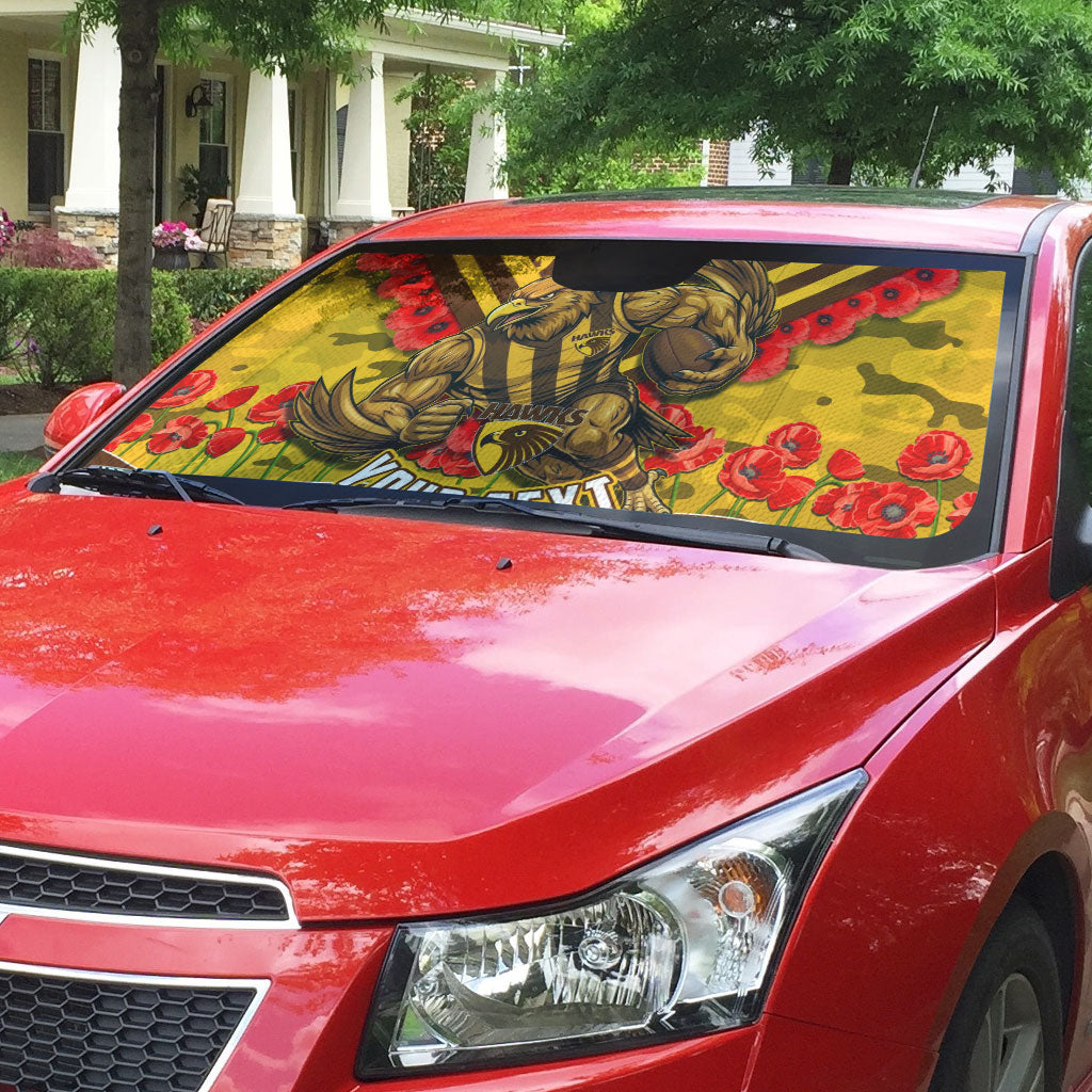 Personalised Hawthorn Hawks ANZAC Auto Sun Shade Military Remembrance Australian Football Mascot Camouflage