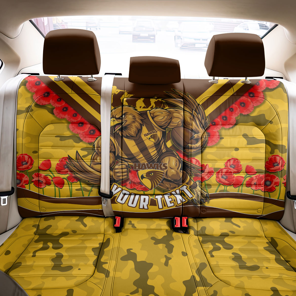 Personalised Hawthorn Hawks ANZAC Back Car Seat Cover Military Remembrance Australian Football Mascot Camouflage