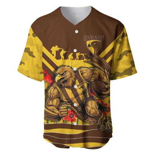 Personalised Hawthorn Hawks ANZAC Baseball Jersey Military Remembrance Australian Football Mascot Camouflage
