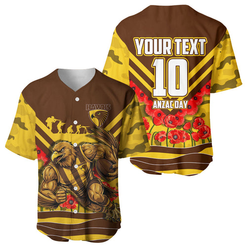 Personalised Hawthorn Hawks ANZAC Baseball Jersey Military Remembrance Australian Football Mascot Camouflage