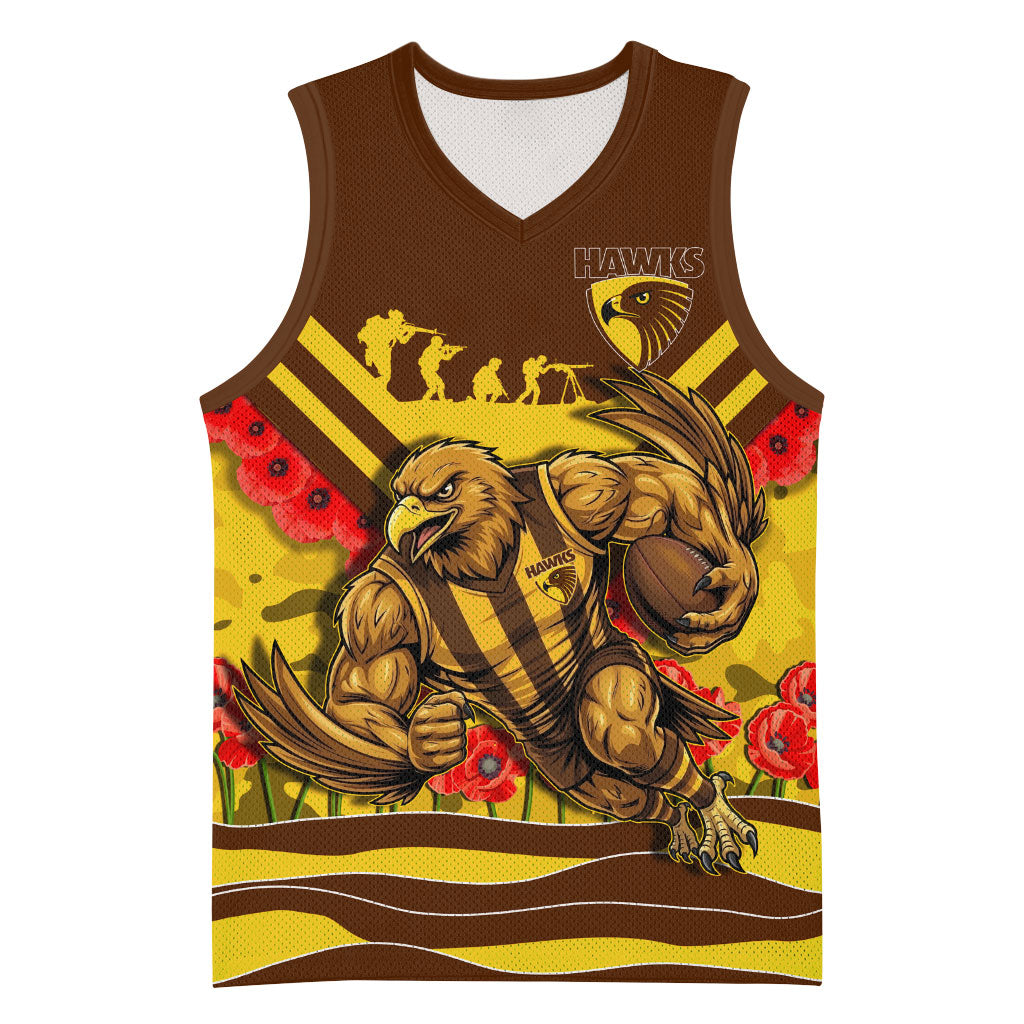 Personalised Hawthorn Hawks ANZAC Basketball Jersey Military Remembrance Australian Football Mascot Camouflage