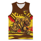 Personalised Hawthorn Hawks ANZAC Basketball Jersey Military Remembrance Australian Football Mascot Camouflage