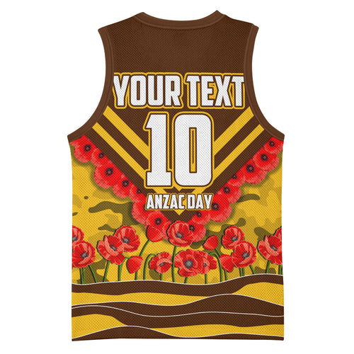 Personalised Hawthorn Hawks ANZAC Basketball Jersey Military Remembrance Australian Football Mascot Camouflage