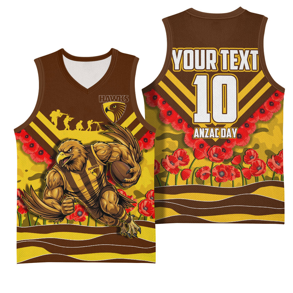 Personalised Hawthorn Hawks ANZAC Basketball Jersey Military Remembrance Australian Football Mascot Camouflage