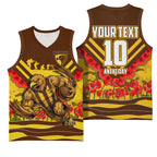 Personalised Hawthorn Hawks ANZAC Basketball Jersey Military Remembrance Australian Football Mascot Camouflage