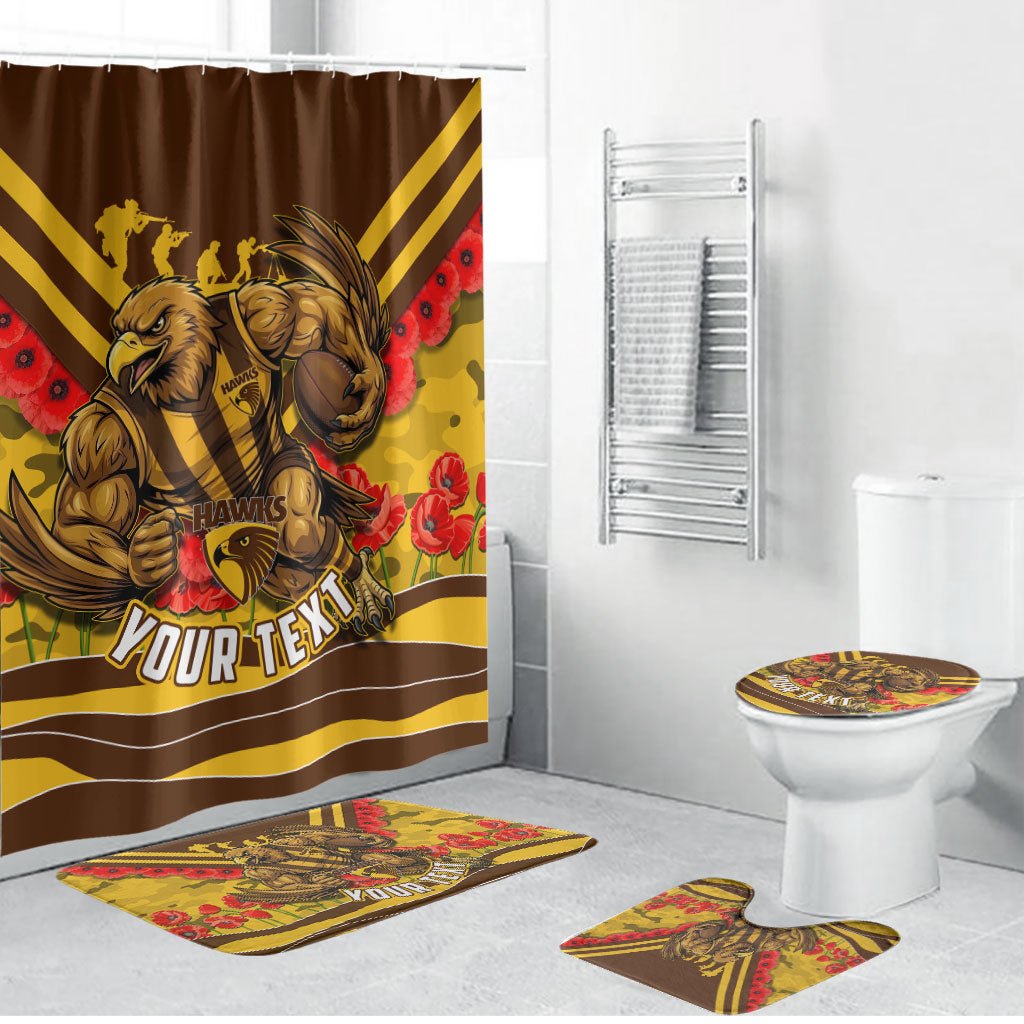 Personalised Hawthorn Hawks ANZAC Bathroom Set Military Remembrance Australian Football Mascot Camouflage