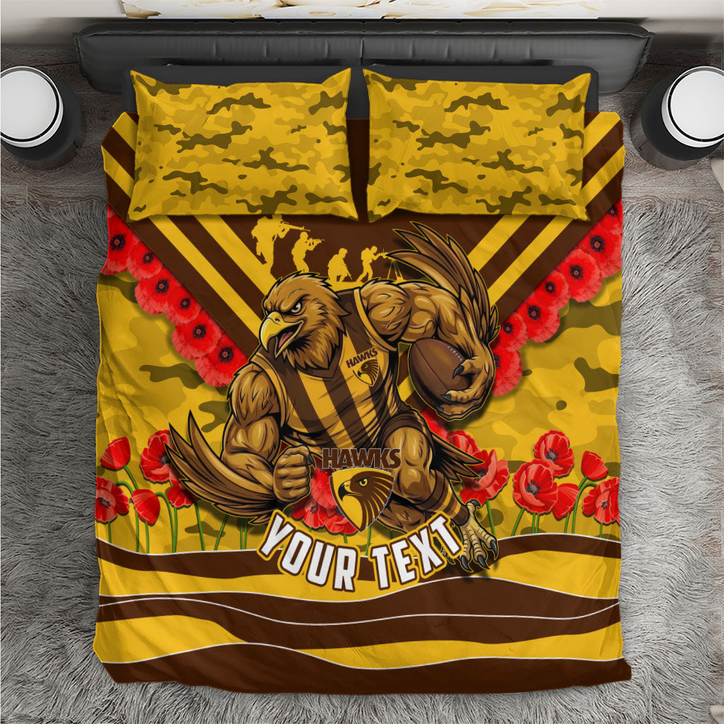 Personalised Hawthorn Hawks ANZAC Bedding Set Military Remembrance Australian Football Mascot Camouflage