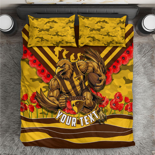 Personalised Hawthorn Hawks ANZAC Bedding Set Military Remembrance Australian Football Mascot Camouflage