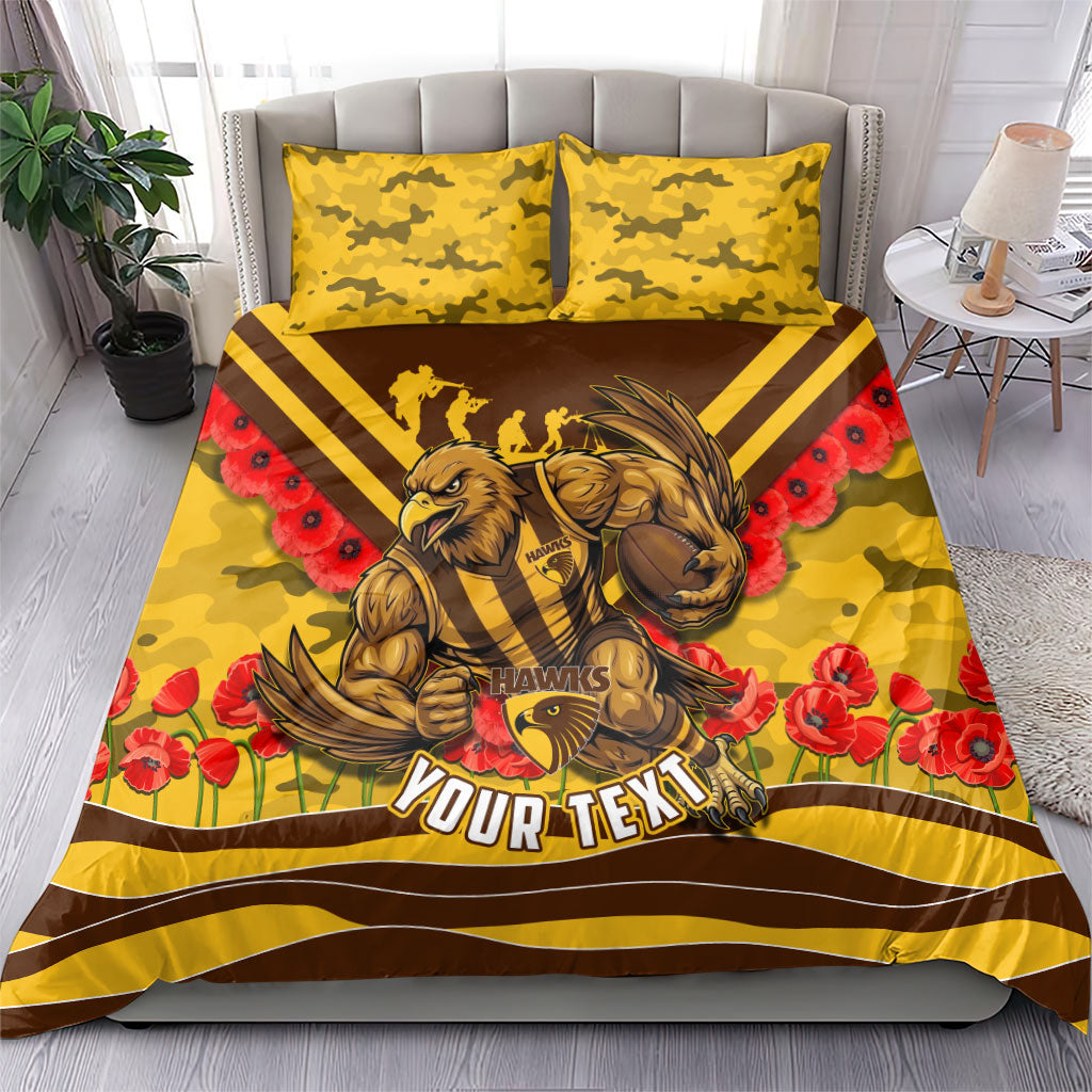 Personalised Hawthorn Hawks ANZAC Bedding Set Military Remembrance Australian Football Mascot Camouflage