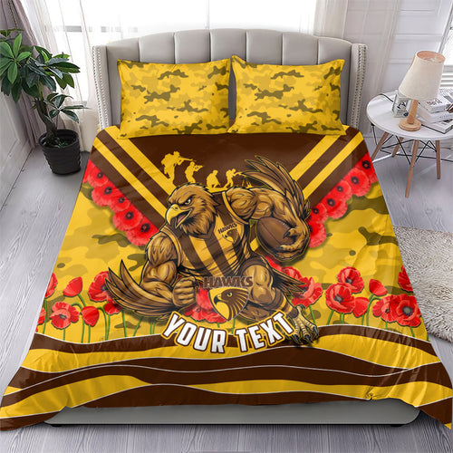 Personalised Hawthorn Hawks ANZAC Bedding Set Military Remembrance Australian Football Mascot Camouflage