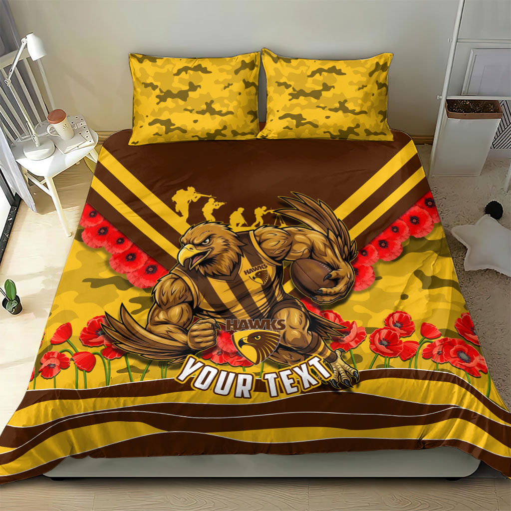Personalised Hawthorn Hawks ANZAC Bedding Set Military Remembrance Australian Football Mascot Camouflage