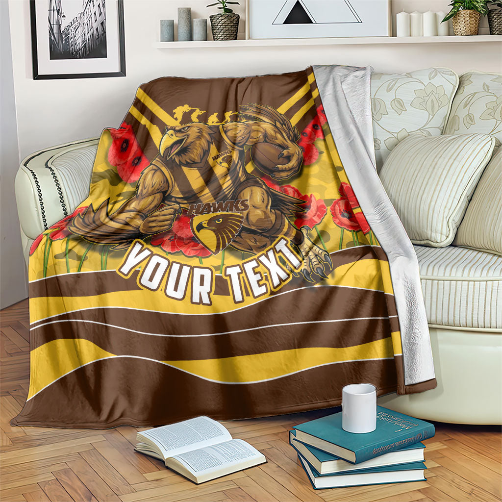 Personalised Hawthorn Hawks ANZAC Blanket Military Remembrance Australian Football Mascot Camouflage