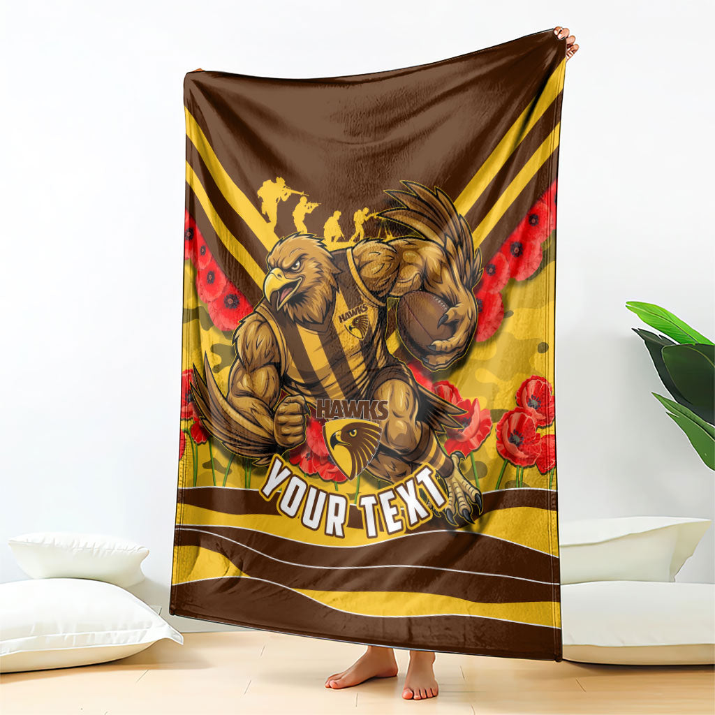 Personalised Hawthorn Hawks ANZAC Blanket Military Remembrance Australian Football Mascot Camouflage
