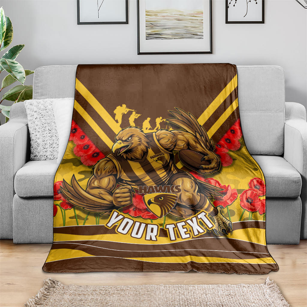 Personalised Hawthorn Hawks ANZAC Blanket Military Remembrance Australian Football Mascot Camouflage